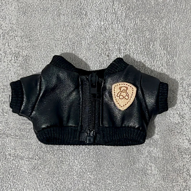 Clothes For Labubu 15 Cm 17 Cm Dolls 1st To 3rd Generation Shield Bear Black Leather Jacket Set Clothing Accessories