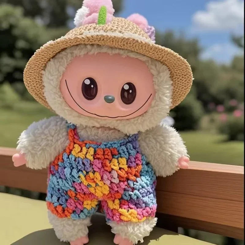 Doll Clothes For Labubu Cute Hand Knitting Sets Bear Pig Strawberry Hat Skirt 2PCS/Pack Plush Cotton Doll DIY Dress Up Accessory