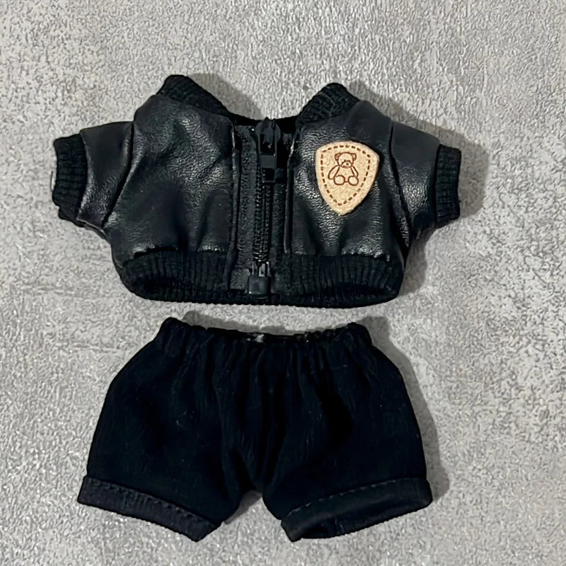 Clothes For Labubu 15 Cm 17 Cm Dolls 1st To 3rd Generation Shield Bear Black Leather Jacket Set Clothing Accessories