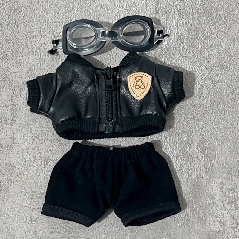 Clothes For Labubu 15 Cm 17 Cm Dolls 1st To 3rd Generation Shield Bear Black Leather Jacket Set Clothing Accessories