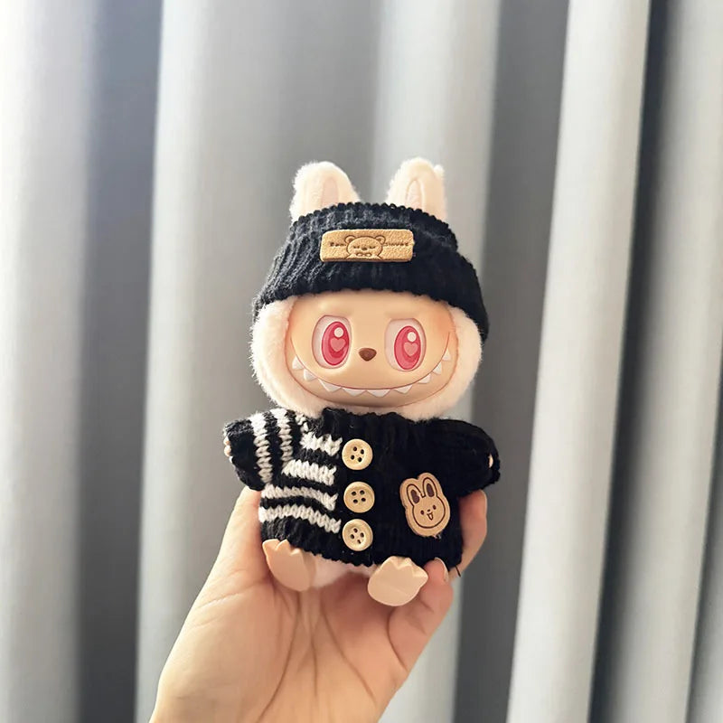Doll clothes for Labubu Outfit V1 V2 V3 17cm Dolls Sitting Accessories Glasses Clothing Designer Kids Gift Sweater Hat Bag Set