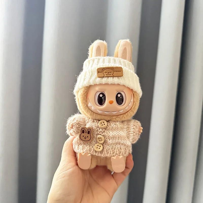 Doll clothes for Labubu Outfit V1 V2 V3 17cm Dolls Sitting Accessories Glasses Clothing Designer Kids Gift Sweater Hat Bag Set