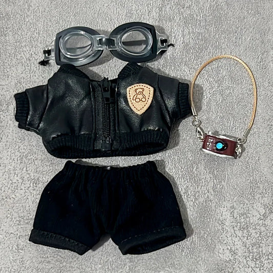 Clothes For Labubu 15 Cm 17 Cm Dolls 1st To 3rd Generation Shield Bear Black Leather Jacket Set Clothing Accessories