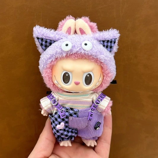 (Clothes only) Labubu Clothes Cartoon Pants Labubu Accessories Autumn jumpsuit Hat Set Plush Doll Cute Dressing Doll Accessories