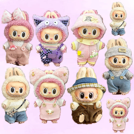 (Clothes only) Labubu Clothes Cartoon Pants Labubu Accessories Autumn jumpsuit Hat Set Plush Doll Cute Dressing Doll Accessories